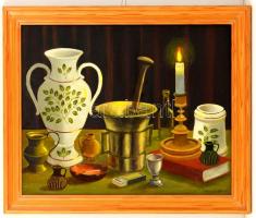 Babarczy jelzéssel: Asztali csendélet. Olaj, farost, fa keretben, 38x50 cm