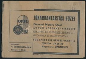 1939 Opel gépkocsi jókarbantartási füzet Király Rudolf (1906-1988) tanár, tankönyv- és szótáríró részére