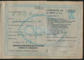 1939 Opel gépkocsi jókarbantartási füzet Király Rudolf (1906-1988) tanár, tankönyv- és szótáríró rés...