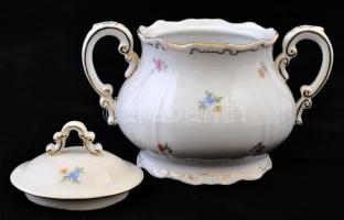Zsolnay virágmintás mokkás készlet, kávés kiöntővel, cukortartóval, 6 db csészével, matricás, jelzet...
