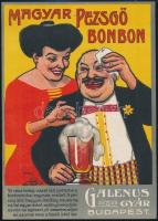 cca 1915-1920 Magyar Pezsgő Bonbon - a Galenus Gyár Budapest színes reklámos szórólapja, 26x19 cm