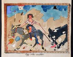 1919 Gallé Tibor (1896-1944) festőművész és Kreisel Béla grafikus által készített, kézzel rajzolt ha...