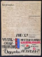 1919 Gallé Tibor (1896-1944) festőművész és Kreisel Béla grafikus által készített, kézzel rajzolt ha...