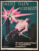 1937 Hollós Endre (1907 - ? ): Baleset ellen védekezz. Offset, Athenaeum Budapest, Restaurált 48x63 cm