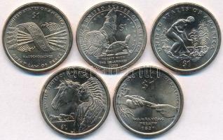 Amerikai Egyesült Államok 2009-2013. 1$ Sacagawea (5xklf) forgalmi emlékkiadás T:1-,2 USA 2009-2013. 1 Dollar Sacagawea (5xdiff) commemorative issues C:AU,XF