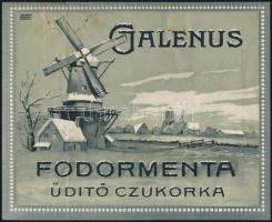 cca 1910-1920 Galenus Fodormenta cukorka csomagolópapír, Bp. Seidner Műintézet-ny, litho, sérüléssel, 17x20 cm.