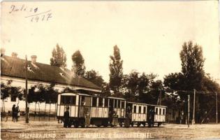 1927 Jászkarajenő, Rákóczi téri vasúti megállóa  kisvasúttal, photo