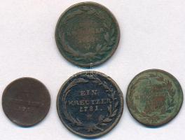 Ausztria 1780W 1kr Cu "II. József" + 1781A 1/4kr Cu + 1781H 1kr Billon + 1782A 1/2kr Cu T:...