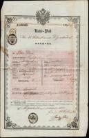 1855 Kétnyelvű útlevél malomgödöri lakos részére.6kr CM okmánybélyeggel / Passport for Mühlgraben citizen (Burgenland)