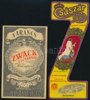 cca 1940 Zwack J. és Társai 2 db italcímke, Császár Liqueur, Narancs likőr, 16,5x7 és 12,5x8 cm