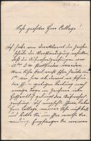 1902 Hann Károly (1828-?) festőművész saját kézzel írt német nyelvű levele,