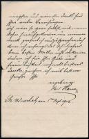 1902 Hann Károly (1828-?) festőművész saját kézzel írt német nyelvű levele,