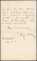 1907 Olgyai Viktor (1870-1929) grafikus, festő saját kézzel írt levele,  Dörre Tivadar (1858-1932) f...