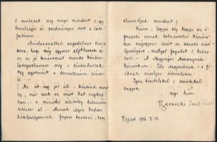 1906 Baranski Emil László (1877-1941) festőművész, grafikus saját kézzel írt levele,  Dörre Tivadar ...