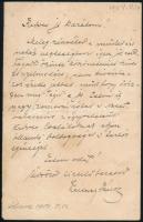 1904 Zsitvay János (1870-1918) festőművész, grafikus saját kézzel írt levele, Dörre Tivadar (1858-1932) festőművésznek címezve