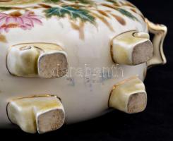 cca 1880 Zsolnay kulacs, kézze festett vírágmotívumokkal, porcelánfajansz, jelzett, formaszám: 705, ...