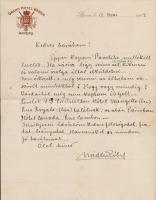 1903 Nádler Róbert (1858-1938) iparművész, festő, pedagógus saját kézzel írt levele, Dörre Tivadar (1858-1932) festőművésznek címezve, Grand Hotel Weber Anvers fejléces papíron