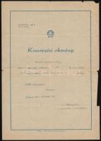 1920-1952 Rendőr főhadnagy kinevezési okmánya és egyéb iratai: vizsgabizonyítvány, kimaradási engedé...