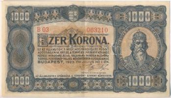 1923. 1000K Magyar Pénzjegynyomda Rt. Budapest nyomdahely jelöléssel T:II-