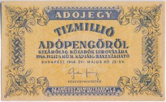 1946. 10.000.000AP vízjeles papír, fordított címer, amelyekNEK T:III