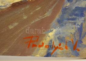 Podolyák Vilmos (1943-): Téli út. Olaj, karton, jelzett, 25×35 cm