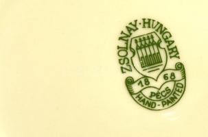 Zsolnay virág mintás kis kaspó, kézzel festett, jelzett, hibátlan, m:6,5 cm, d:12 cm