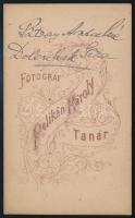cca 1868 Pátzay Antalné (szül. Doleschal Giza) vizitkártya méretű, feliratozott fényképe, Pelikán Ká...