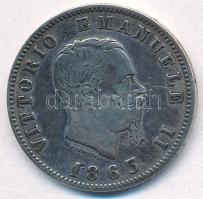 Olaszország 1863M BN 1L Ag "II. Viktor Emánuel" T:2-,3 vésett portré és koszorú  Italy 1863M BN 1 Lira Ag "Vittorio Emanuele II" C:VF,F carved portrait and ribbon