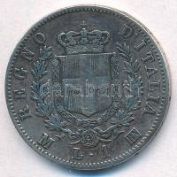 Olaszország 1863M BN 1L Ag "II. Viktor Emánuel" T:2-,3 vésett portré és koszorú 
Italy 18...