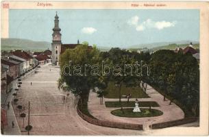 Zólyom, Zvolen; Fő tér, Rákóczi szobor / main square with statue