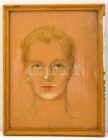 Vaszary jelzéssel: Női portré. Vegyes technika, papír, üvegezett keretben, 39×29 cm