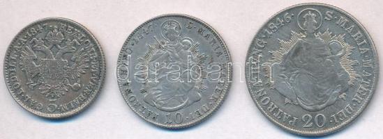 1846B 20kr Ag + 1847A 5kr Ag + 1847B 10kr Ag "V. Ferdinánd" T:2,2-,3