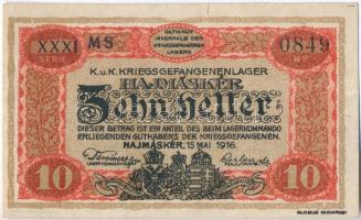 Hajmáskér / hadifogolytábor 1916. május 15. 10f "MS" jelzéssel, római sorozat- és arab sor...