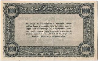 ~1920. 1000K "Vásárlási visszatérítés" kopott felülbélyegzéssel T:III