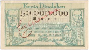 Németország / Weimari Köztársaság / Dinslaken-Niederrhein 1923. 50.000.000M vízjeles papíron, hamis ...