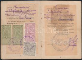 1924 Román útlevél, okmánybélyegekkel, pecsétekkel, 13,5x9,5 cm