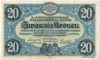 Zalaegerszeg / hadifogolytábor 1916. augusztus 15. 20K "S-Gy" jelzéssel, arab sorozat és s...