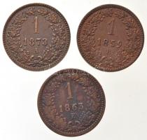 1859B 1kr Br + 1863E 1kr Br + Ausztria 1873A 1kr T:1--3