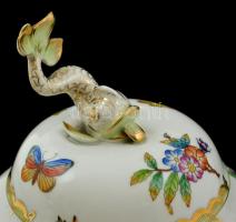 Herendi Viktória mintás bonbonier, kézzel festett, jelzett, hibátlan, m:19 cm, d:15 cm