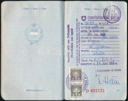1969 Magyar útlevél svájci, osztrák, francia bejegyzésekkel