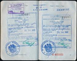 1969 Magyar útlevél svájci, osztrák, francia bejegyzésekkel