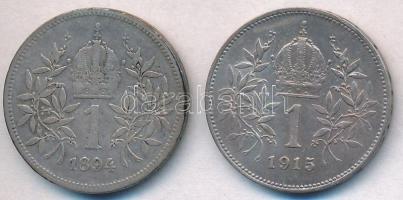 Ausztria 1894. 1K Ag "Ferenc József" + 1915. 1K Ag "Ferenc József" T:2,3
Austri...