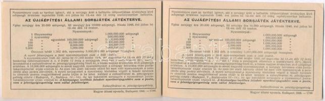 1946.  "Fél-sorsjegy az Újjáépítési Állami Sorsjátékra" fél sorsjegy 10.000AP értékben, &q...
