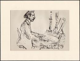 Rippl-Rónai József (1861-1927): Grieg-játékos, cinkográfia, papír, jelzett a cinkográfián, paszpartuban, 17x24 cm