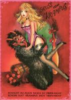 4 db MODERN erotikus krampuszos képeslap sorozat / 4 modern erotic Krampus postcard series