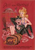 4 db MODERN erotikus krampuszos képeslap sorozat / 4 modern erotic Krampus postcard series