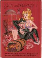 4 db MODERN erotikus krampuszos képeslap sorozat / 4 modern erotic Krampus postcard series