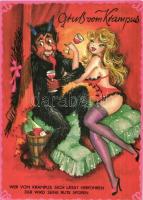 4 db MODERN erotikus krampuszos képeslap sorozat / 4 modern erotic Krampus postcard series