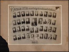 Két régi tablófotó különféle intézményekből, nevesített portrékkal, 24x40 cm