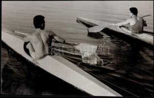 Evezősök, 4 db vintage fotóművészeti alkotás, 40x30 cm és 18x38 cm között